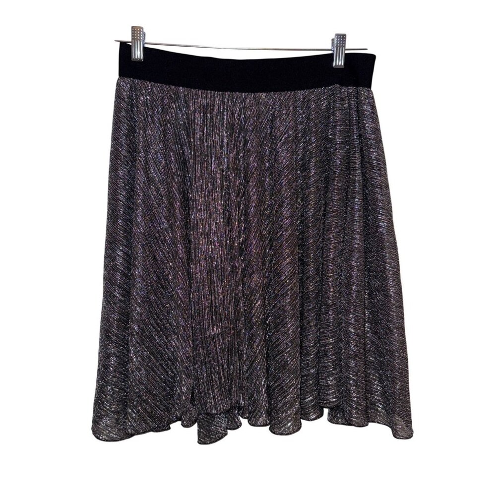 Cato Metallic Silver Pleated Midi Skirt With Elastic Waistband Size M